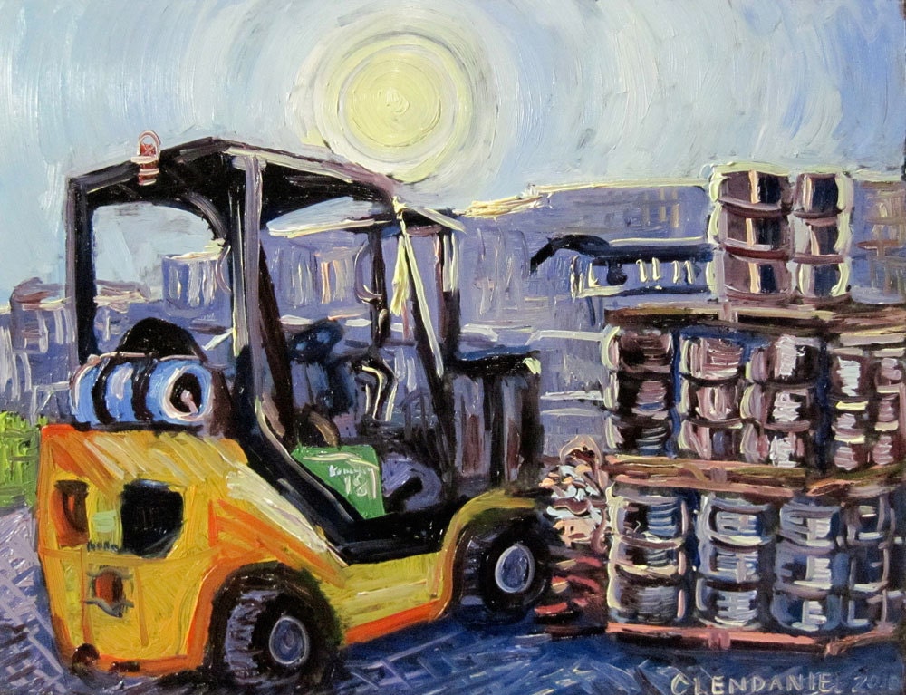 Forklift and Beer Kegs at a Brewery Art Print - 9" x 7"