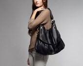 Black Leather bag - OPELLE Lotus Weekender - NEW Oversized leather bag with Zipper Pockets