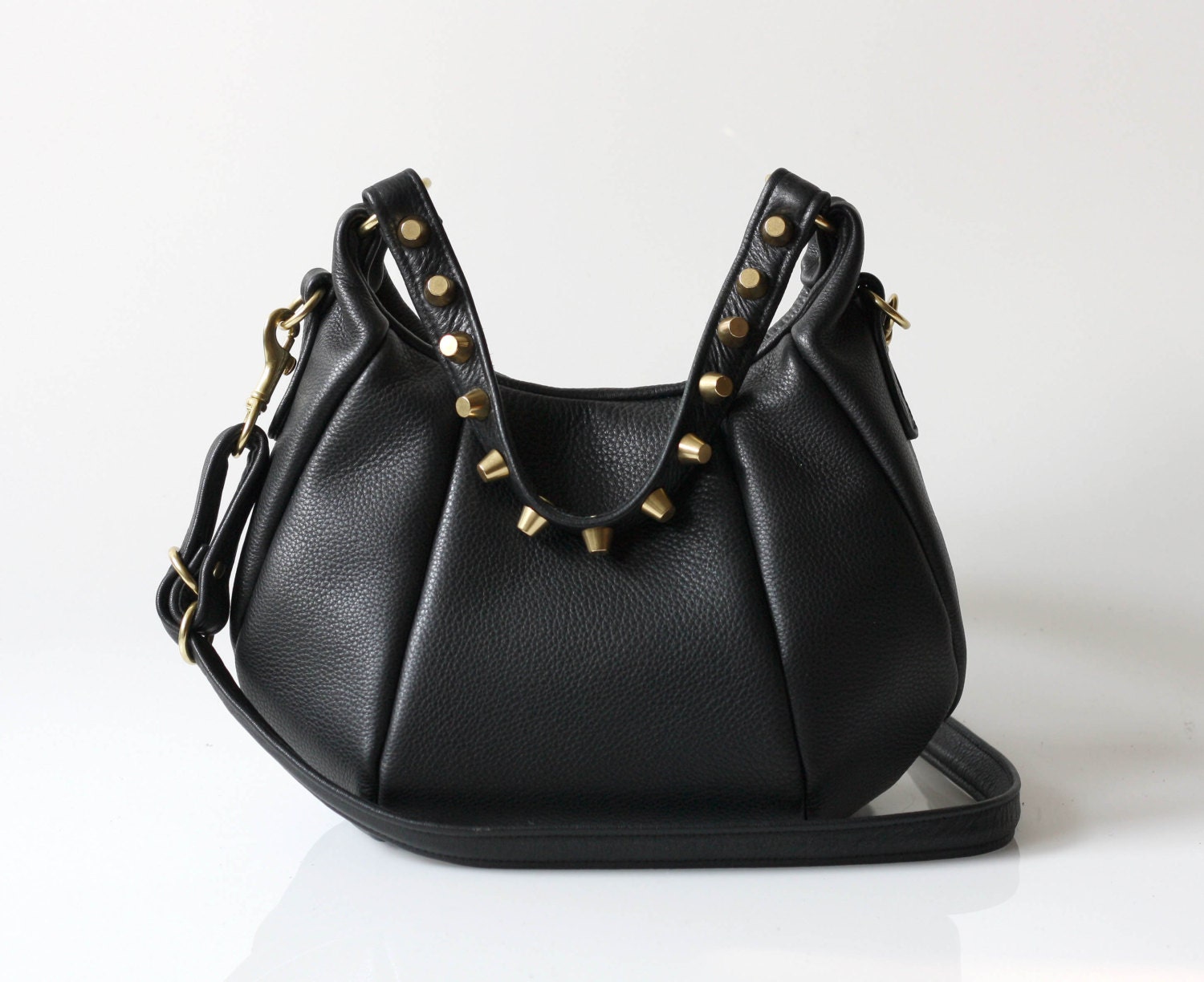 SALE Studded Leather purse - Opelle Studded Baby ballet bag in Black pebbled leather NEW ss13