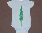 Tree Onesie - Douglas Fir, Green on Blue - 6 to 9 months - nature earth eco wild child toddler person bodysuit nightie outfit cute eco
