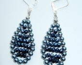 Hematite Grey and  Black Teardrop Earrings, SS