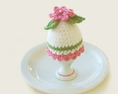 Egg Cozy - Egg Warmer- crochet with pink flower- Easter gift