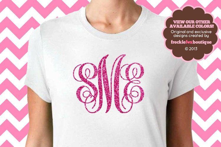 HOT PINK Glitter Personalized Monogram Initials Short Sleeve Tee Shirt