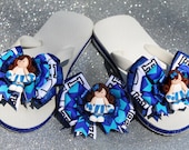 Cheer Girl Ribbon Flip Flops and Cheer Girl Hair Bow with polymer bead to match- custom boutique set