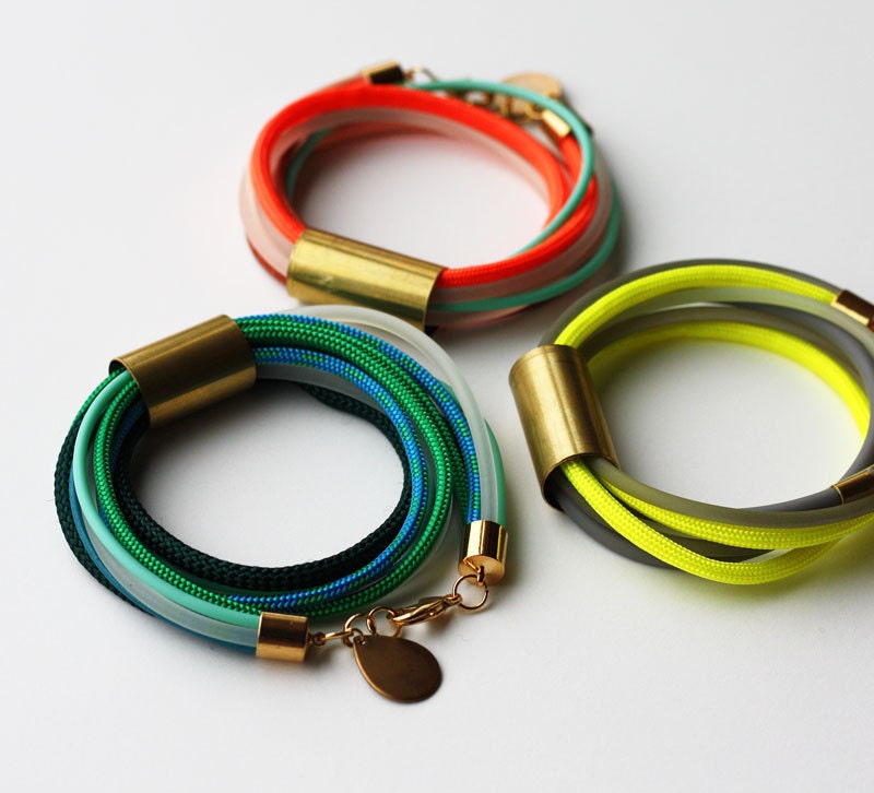 Neon Bracelet - Rope Bracelet  - Wrap Bracelet - Emerald Green Bracelet - Tangerine Mint