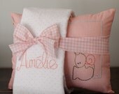 Personalized Pillow and Blanket gift in soft pink, Aurélie is Aquarius, birth pillow