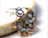 Wire Wrapped Labradorite and Mystic Quartz Earrings Oxidized Sterling Silver