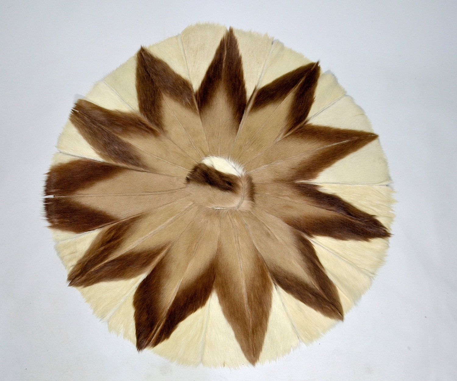 Vintage Round Cow Hide Calf Skin Fur Rug