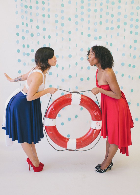 Star Spangled Banner- Two Toned Navy and White Octopus Infinity Wrap Dress- High Low, Asymmetrical, or Circle skirt hem