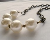 Necklace Large Pearls on Antiqued Gold Chain