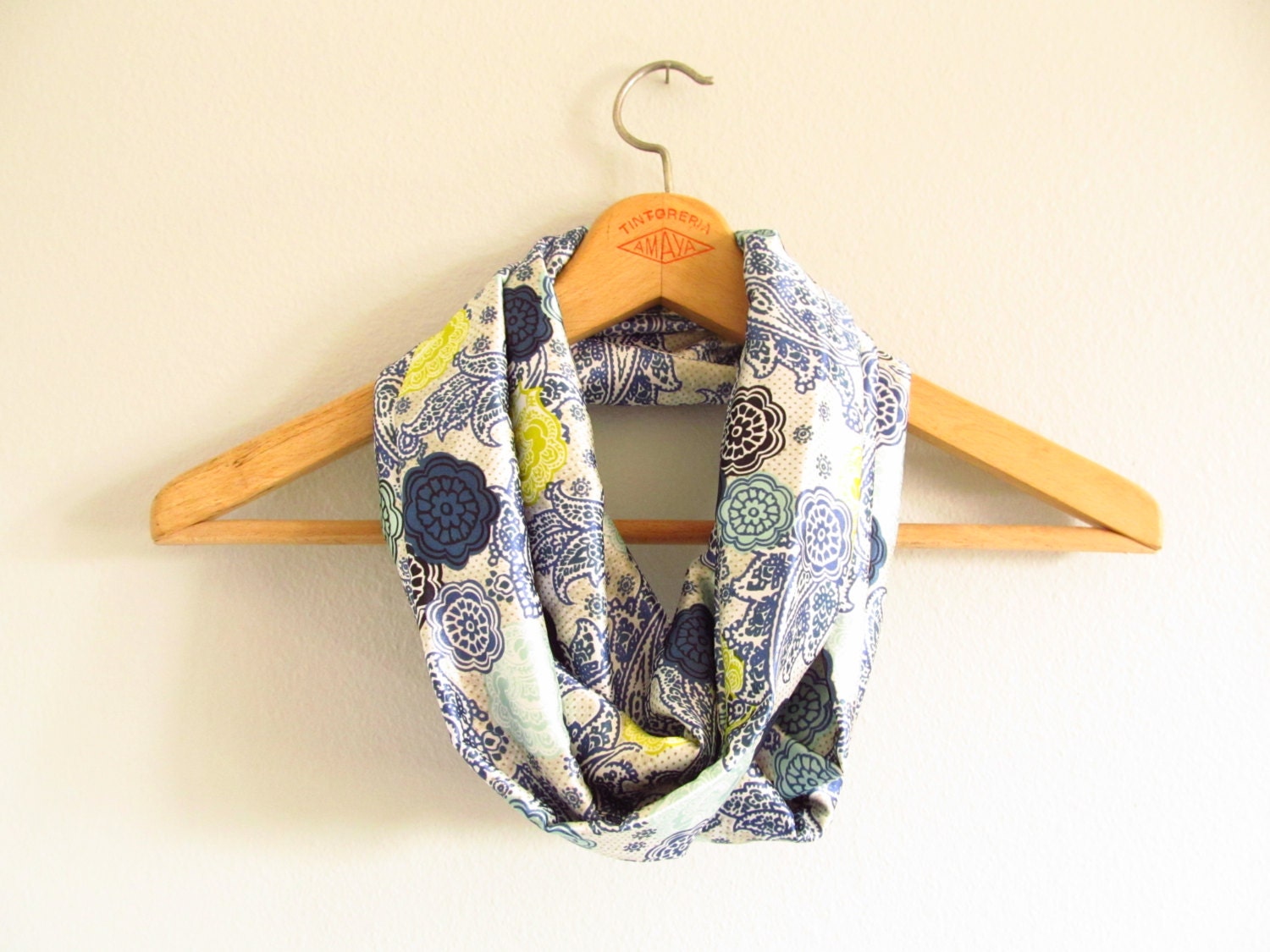 Blue Paisley Infinity Scarf - Blue - Circle Scarf - Long - Loop