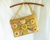vintage straw beach bag floral straw raffia vacation bag handbag box purse