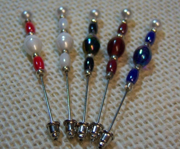 Pearl and Glass Bead Hat Pin Set of 5, Scrapbook Embellishment,Card Embellishment