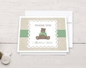 Baby Shower Thank You Cards, Linen Teddy