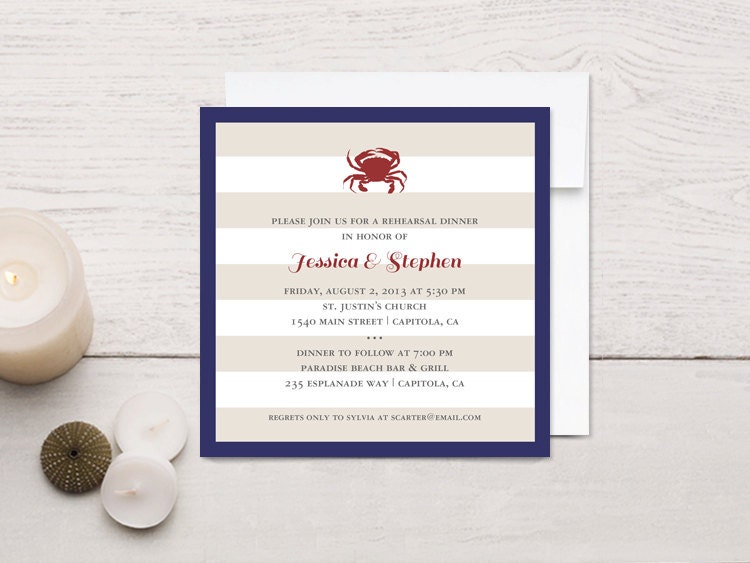 Rehearsal Dinner Invitations, Nautical Crab