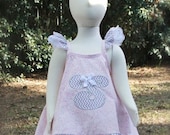 Pink Damask Grey Chevron Embroidered Swing Top w/ Angel Wings, Ruffled Bottom Bloomer w/FLUFF option - 0-24mths
