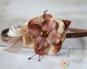 Mocha Brown Feather Veil Flower Headband