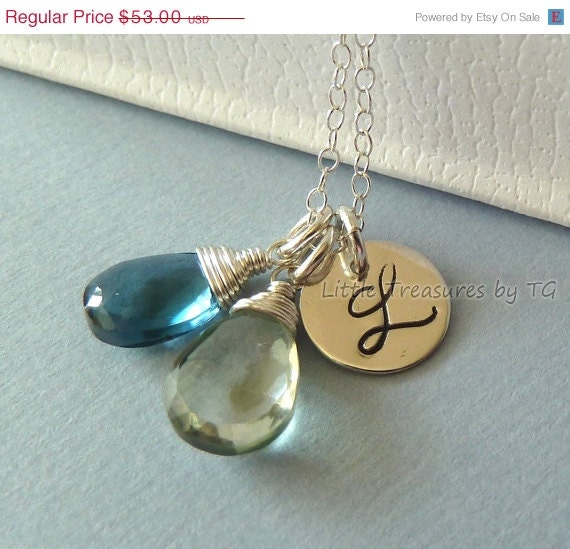 SALE Mother's Day Personalized necklace custom Birthstone. London blue Topaz, Silver, Initial Personalized necklace