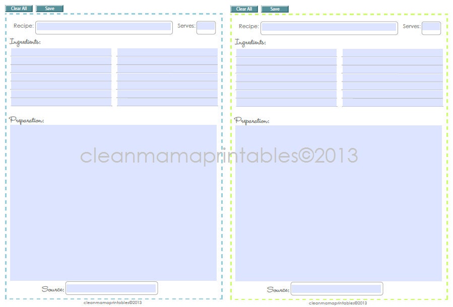 EDITABLE Recipe Pages - aqua and lime - 2 documents - INSTANT DOWNLOAD
