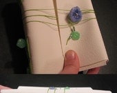 Violet and White w Green Leaves Journal, Handmade, VEGAN