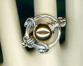 Ring Sterling Silver Wire Wrapped Gold Beaded