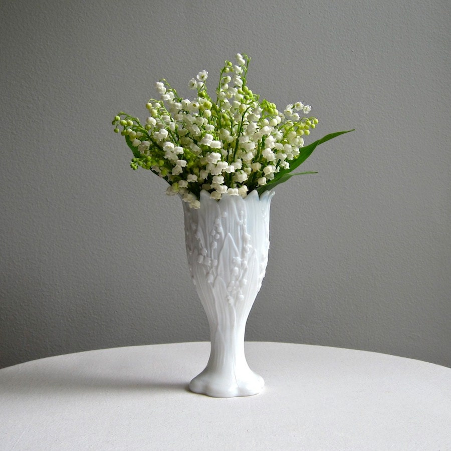 Lilies of the Valley Milk Glass Vase by Westmoreland White Lily Vase 1960s