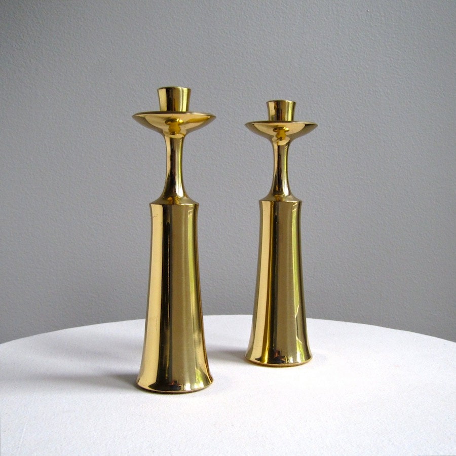 Pair of Dansk Brass Candlsticks - Jens Quistgaard, 1960s Mid Century Modern Danish Decor
