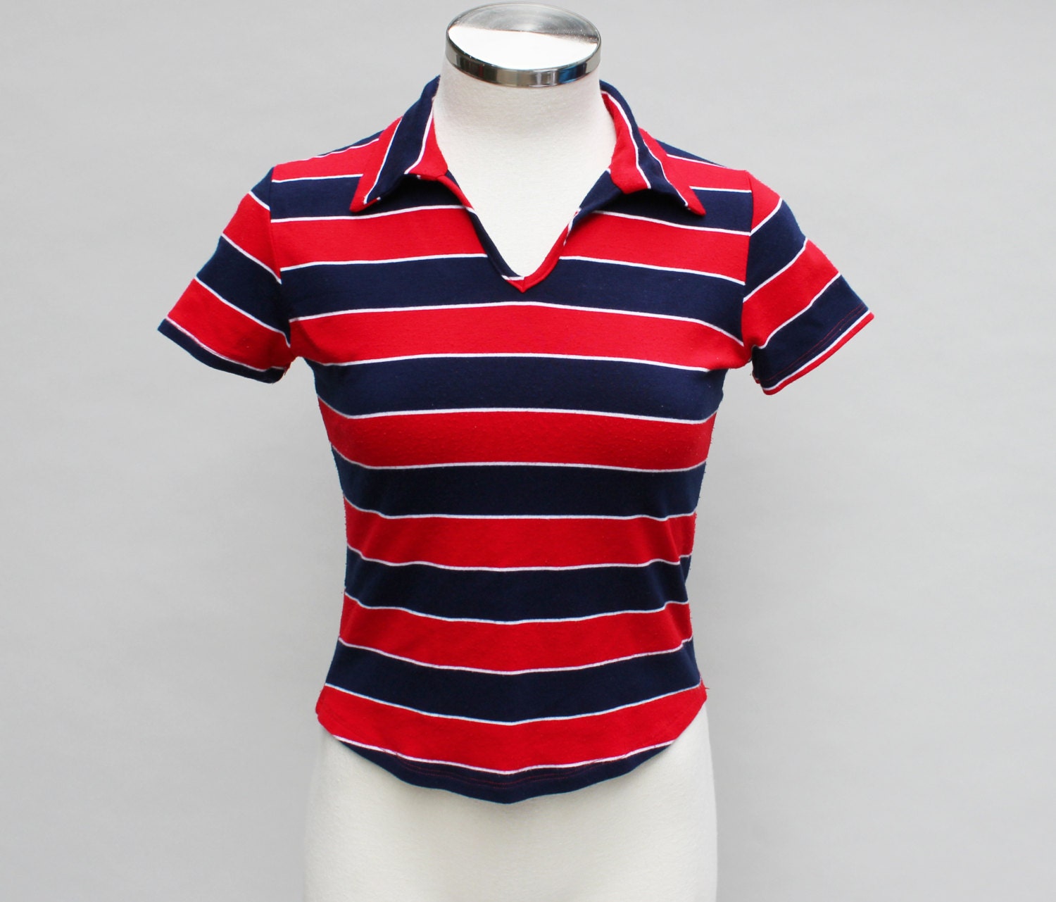 90s vintage women's cropped striped polo t-shirt / Small