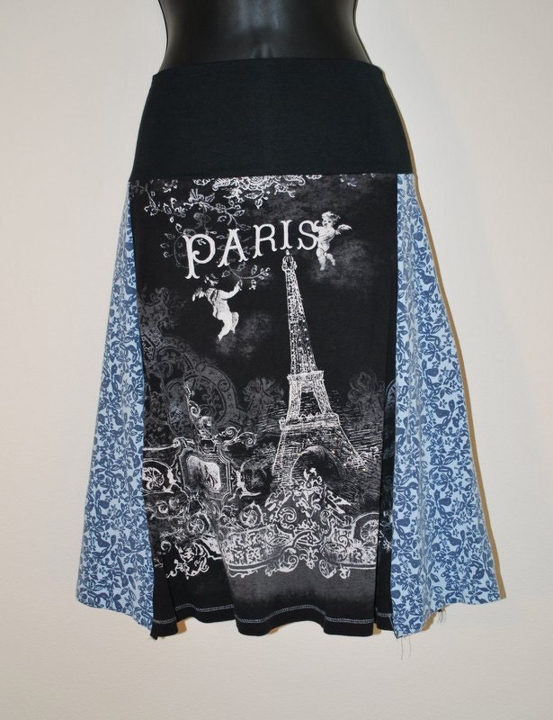 Recycled tee shirt skirt  small with rayon yoga style waistband