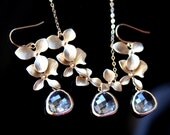 Wedding Jewelry - Set of Gold Orchid and Bezel Jewelry - Earring and Necklace- bridesmaids gifts-anniversary gift