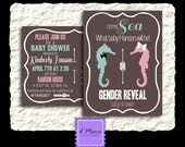 50 Printed Seahorse Gender Reveal Baby Shower Postcard Invitations