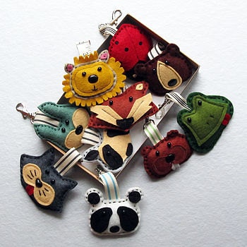 Fun handmade felt animal bag charms or Key ring