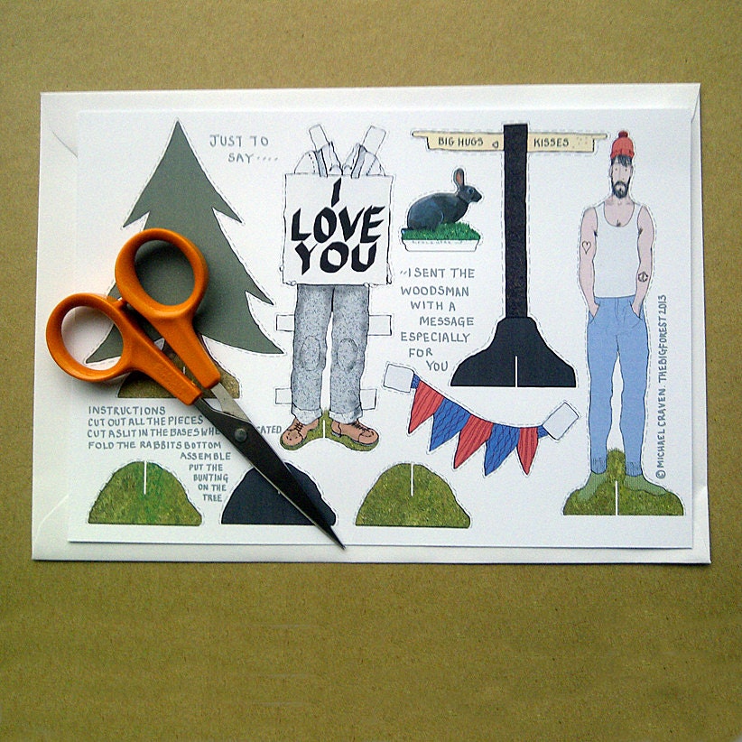 Woodsman 'I Love You' Paper Doll greeting's Card