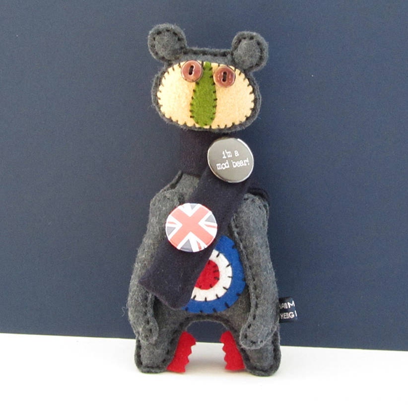 Handmade miniature felt Mod  Bear retro doll perfect fathers day gift