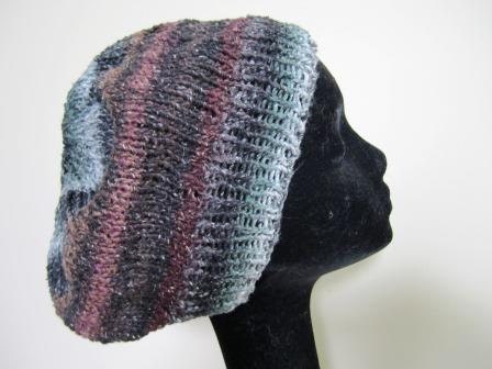 Slouchy Beanie Hat Hand Knit Cotton Striped Boho Unisex Free U.S. Shipping - Size M/L