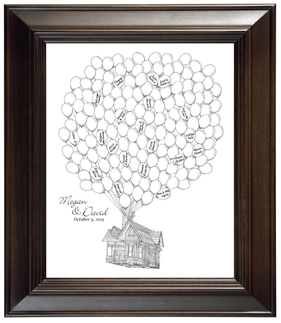 Custom Guest Book Alternative Wedding Guest Book Ideas Flying Up House with Balloons Personalized Wedding Gift  Black & White Wedding 150