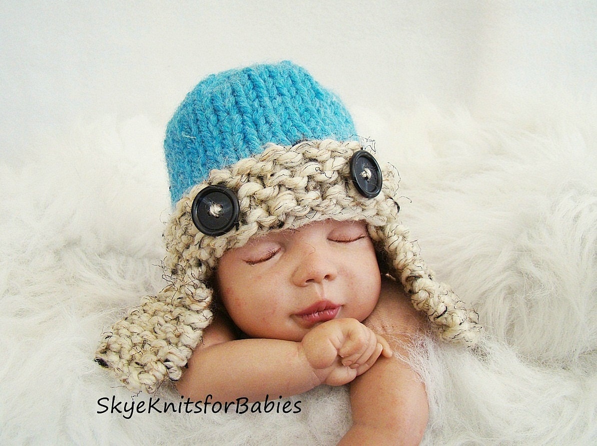 Knitted Newborn Aviator Hat, Beautiful Photo Prop, Many Color Choices Available