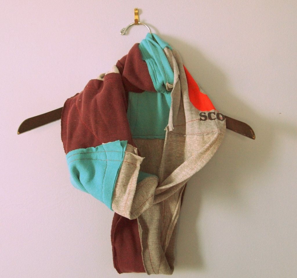 Handmade Recycled Up-cycled blue, maroon, and gray womens mens T-shirt scarf
