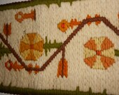 Danish Modern Crewel Work 42 Inch Long Woven Natural Wool Hand Woven & Hooked Textile Art Wall Hanging Beauty Eames Era Accent