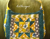 Vintage Inspired Quilted Purse Handbag Tote- Medium- Yellow Blue Polka Dots Floral