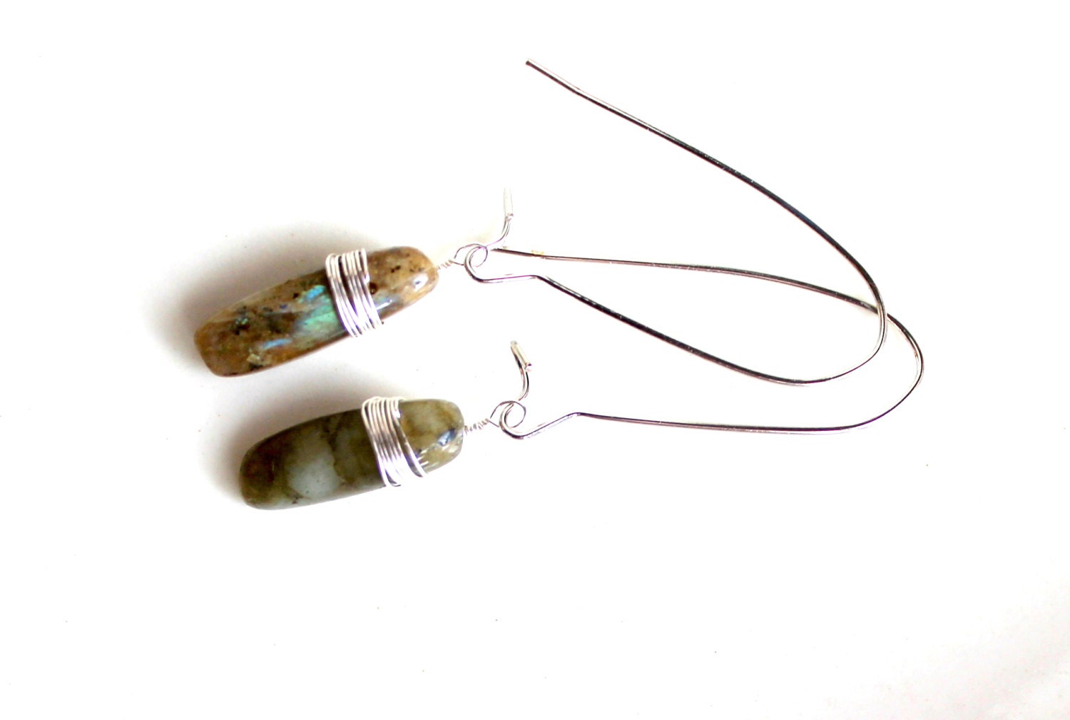 Labradorite earrings / long skinny drops / earrings / grey gemstones FREE SHIPPING sterling wrapped stone labradorite sticks