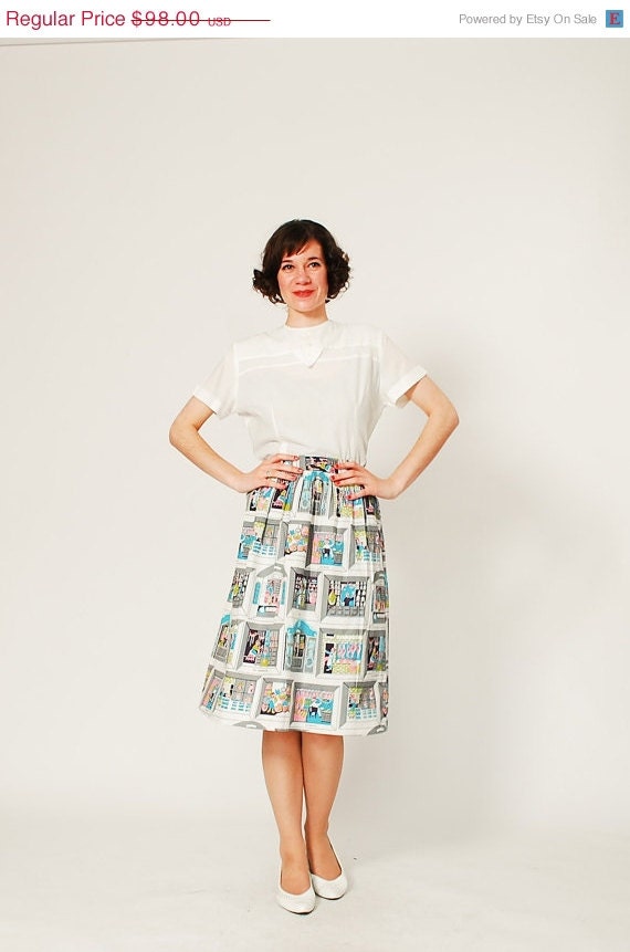 30% OFF - 1960s Novelty Print Skirt - 60s Skirt - Rub-a-Dub-Dub