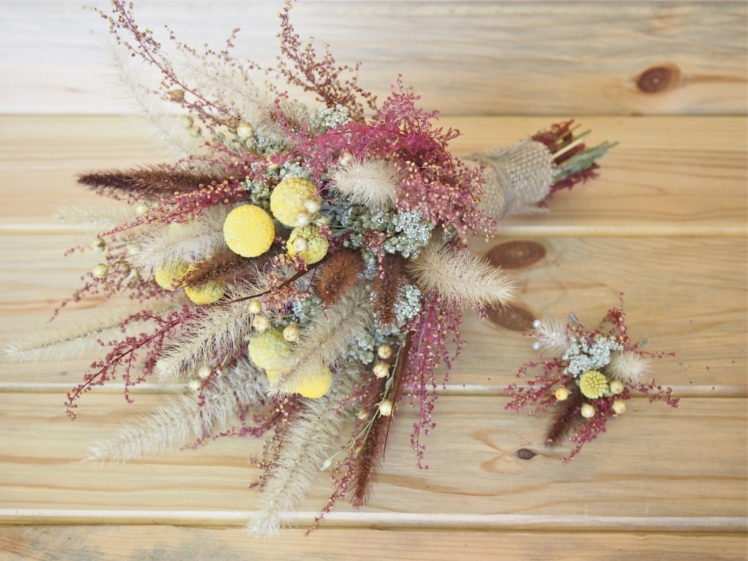 SHABBY and RUSTIC Wedding Bouquet and Boutonniere - Dried Flowers are Perfect for Country Weddings