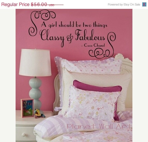 SALE 10% OFF A girl should be two things fabulous and classy Coco Chanel Xlarge Vinyl Wall Quote
