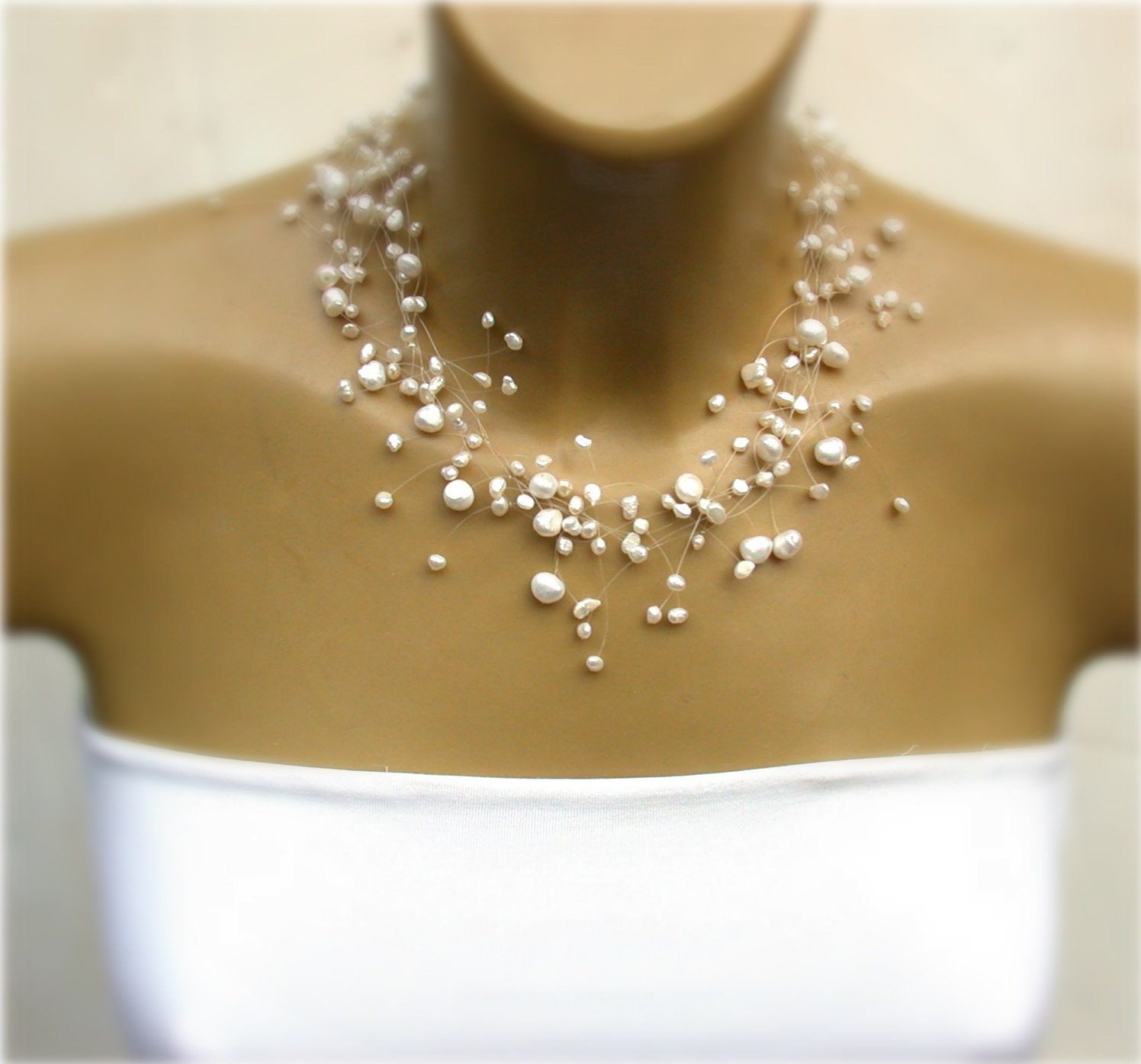 Pearl Necklace bridal necklace wedding jewelry bridal jewelry bridesmaid gifts  special occasion Handmade