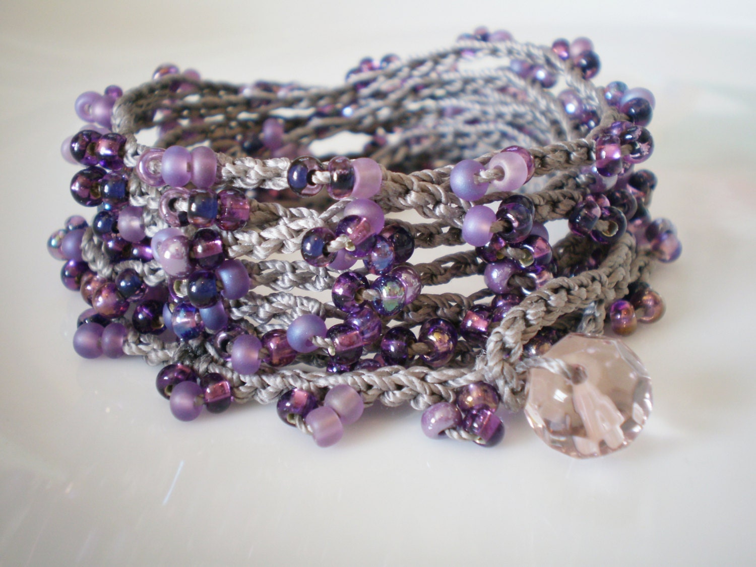 Dusty Violet Crochet Czech Glass Bracelet