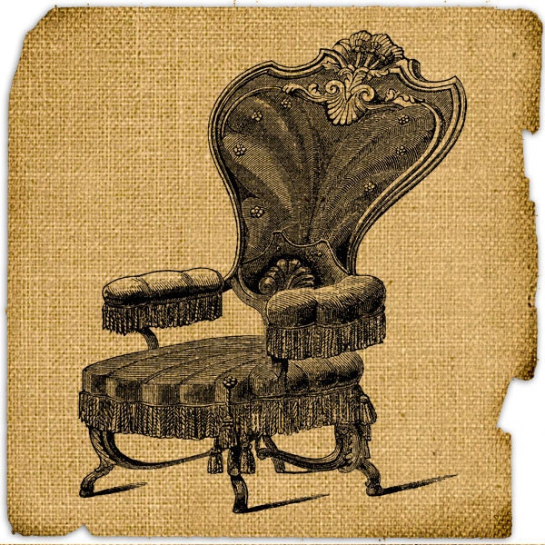 Armchair Victorian digital large image Burlap Vintage sheet Download Printable For transfer print on fabric towel label napkins pillow n866
