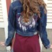 Eco  Denim Jacket,  Size XS- L, festival, vintage Levi jacket, Harley Davidson applique,southwestern style, patchwork, urban,funky  by Zasra