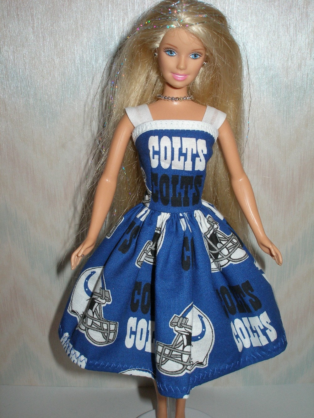 Handmade Barbie clothes - Blue, black and white Colts dress