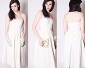 40s Vintage White Alternative Wedding Dress with Rainbow Embroidered Pockets / Tea Length Wedding Dress / 40s White Wedding Dress / 2060